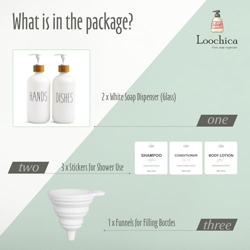Image of LOOCHICA 2 Pack White Glass Soap Dispenser Set for Kitchen Sink, Hand and Dish Soap, Matte White Finish, Rustic Decor