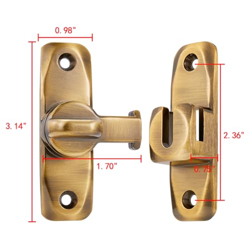 Image of INIRET Barn Door Latches,Brass 90 /180 Degree Gate Lock,Zinc Alloy Right Angle Door Lock Latch,Flip Gate Latches Hardware,Door Security Sliding Door Latch Lock fo Cabinets,Bathroom,Barn Door