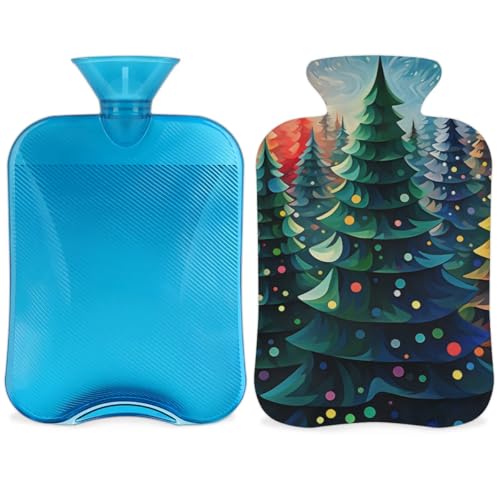Hot Water Bottle with Soft Cover,2L Christmas Tree Hot Water Bag for Hot and Cold Compress, Hand Feet Warmer, Colorful Tree Rubber Hot or Cold Water Bottle Halloween Christmas Decorations