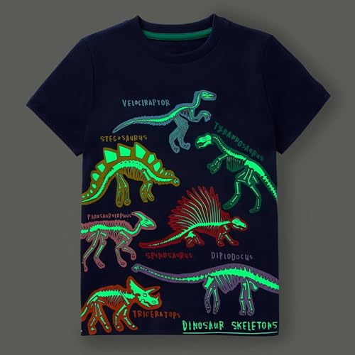 Toddler Boys T-Shirt Glow in The Dark Unisex 2Pc Short Sleeve Shirt Dinosaurs Sharks Graphic 2-7Y2