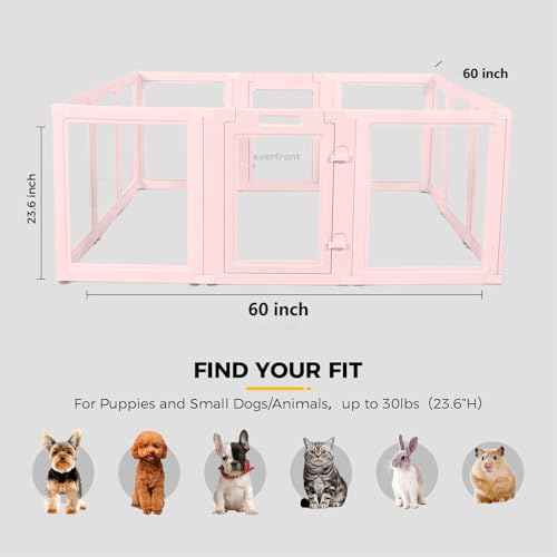 Image of EVERFRONT Clear Acrylic Dog Playpen - Clear Dog Play Pen - Easy Assemble Acrylic Dog Playpen - Puppy Playpen, Cat Playpen, Small Animal Playpen, Dog Play Pen Indoors