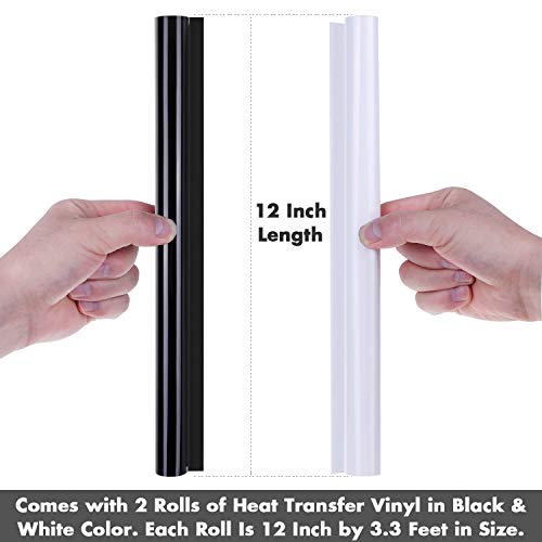 Heat Transfer Vinyl, Selizo 2 Rolls Black And White Htv Iron On Vinyl For T-Shirts, Hats, Clothing, Compatible With Cricut, Cameo, Heat Press Machines, Sublimation (12 Inch By 3.3 Feet Per Roll) #TOP1