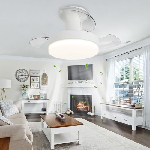 Luyaim 52CM Moderno Pale Retrattili Lampadario A Ventola Da Soffitto Con Telecomando LED Dimmerabile Plafoniera Con Ventilatore Motore DC 6 Velocità Per Camera Da Letto Soggiorno-White