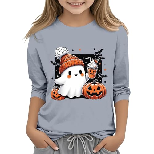 Girls Cute Graphic Halloween Shirts Long Sleeve Soft Fall Tops Teen Kids Multi Color Crew Neck Pullover Sweatshirts