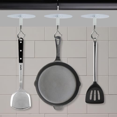 XhjzgcTech 6 Stück Klebehaken Extra Stark Deckenhaken Selbstklebende Deckenhaken Ohne Bohren, Schwerlast Decke Wandhaken Mit Sicherung für Bad Küche Büro Pflanzen Blumentöpfe Dekorative Lampe