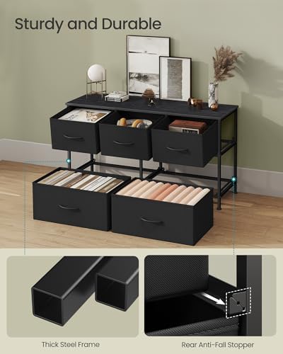 SONGMICS BELLAH Collection - Dresser for Bedroom, Chest of Drawers, Storage Organizer Unit, Closet, Entryway, Steel, 5 Drawers, Modern, Ink Black and Ebony Black ULGS322B01S — view 5