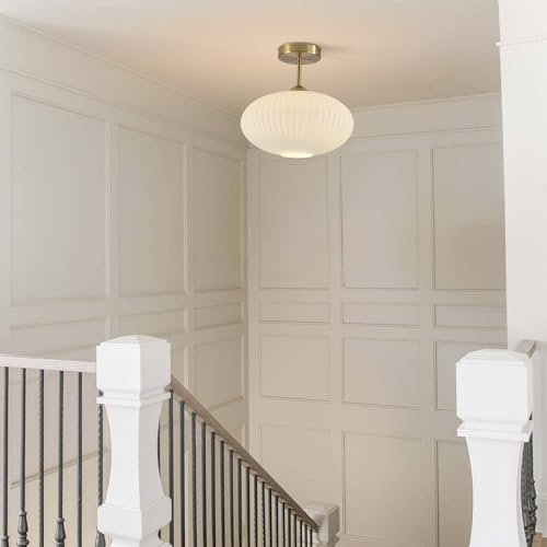 BOKT Vintage Ceiling Light Fixture 9.8" Lantern Shape Milk White Glass Ceiling Light Mid Century Modern Ceiling Pendant Light for Bedroom, Dining Table, Stairway by BOKT - Image 8