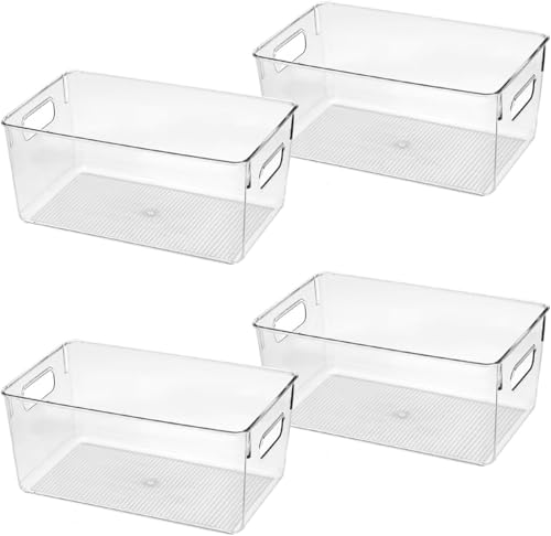 Image of Clear Plastic Storage Bins, Pantry Organizers and Storage Containers Fridge Organizer Bins for Organizing Kitchen Cabinet Organizer Bin Bathroom Freezer Refrigerator Organization