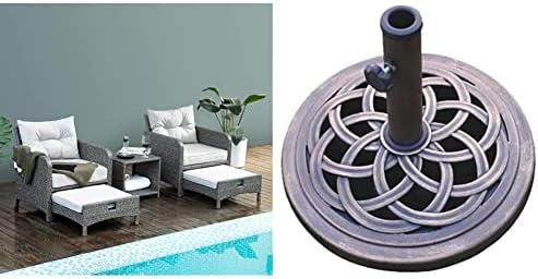 Pamapic 5 Pieces Wicker Patio Furniture Set Outdoor Patio Chairs with Ottomans Conversation Furniture & DC America UBP18181-BR 18-Inch Cast Stone Umbrella Base, Bronze Powder Coated Finish