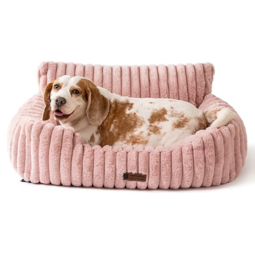 MEWOOFUN Hundesofabett - Katzenbetten für Hauskatzen Weich und Flauschig, Katzensofabett Kleines Hundebett für Hunde und Katzen, Beruhigendes Hundebett (Rosa, 76x53x30cm)