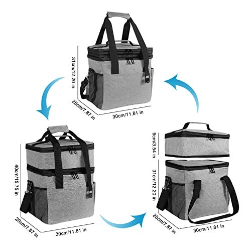 Geestock Insulated Cooler Bag, Dual Compartments Soft Lunch Bag, 35 Cans Collapsible Lunch Box For Beach, Travel, Work, Drink, Camping, 24L/Grey #TOP1