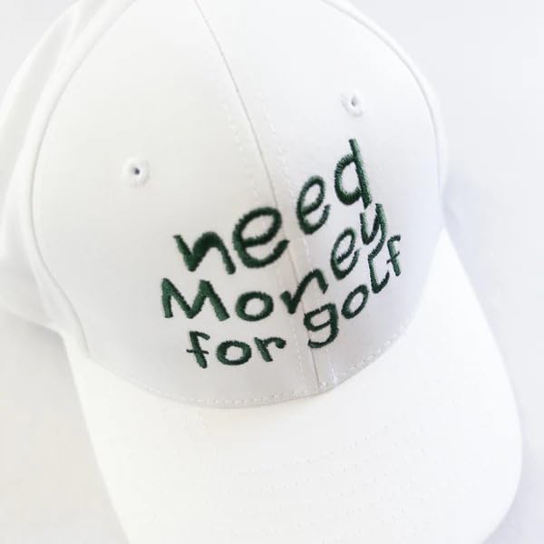 Buffbo Need Money for Golf Youth Snapback Hat, White Adjustable Performance Hat for Little Golfers, Structured 6-Panel Mid-Profile with Embroidery, Moisture-Wicking Polyester Fabric & UV Protection2