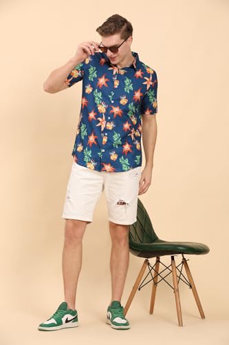 Image of Mens Printed Casual Shirts Short Sleeves Button Down Tropical Shirts