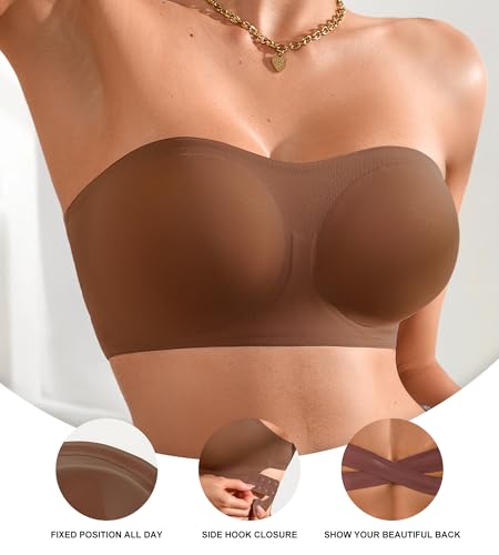 Image of DEANGELMON Strapless Bra for Women Crossover Side Closure Non-Slip Silicone Padded Bandeau Bras Wireless Tube Top Bra