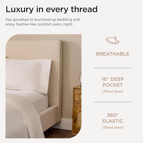 Threadmill Luxury Queen Sheet Set 800 Thread Count for Queen Size Bed - Hotel White Sateen Queen Bed Sheets, Better Than Egyptian Cotton,4 Pc Solid Soft Breathable Bed Set, Fits 16" Deep Pocket - Thumbnail 5