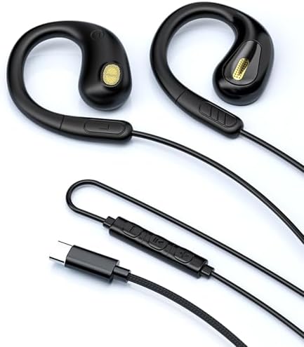 USB C Wired Open Ear Headphones with Ear Hooks, Running Headphone...