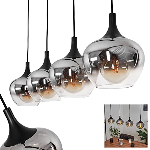 HOFSTEIN Hängeleuchte Azurara, 4-flammige Hängelampe aus Metall/Glas in Schwarz/Rauchfarben/Klar, Pendelleuchte im Vintage-Design, Ø Schirme 19,5 cm, max. 121 cm, E27, Esszimmer, Küche, Wohnzimmer