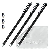 ColorYourLife 3-Pack 7.3’’ Fine Micro-Knit Mesh Tip Capacitive Stylus Pens for Touch Screens with Replaceable Mesh Tips, Extra Long Universal Stylus Pens and Cleaning Cloth (Black)