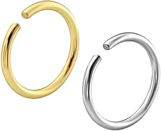 Qutipek Nose Ring Without Piercing - 2 PCS Painless Clip On Nose Rings For Women Stainless Steel 8mm Fake Nose Rings Witho...