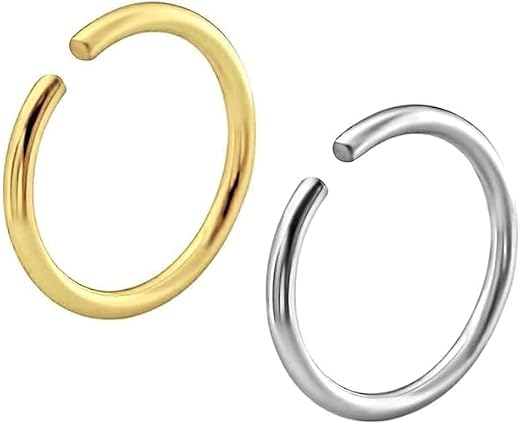 Qutipek Nose Ring Without Piercing - 2 PCS Painless Clip On Nose Rings For Women Stainless Steel 8mm Fake Nose Rings Witho...
