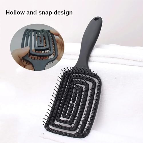 Image of Curved Vent Brush and Hair Detangle, Professional Styling Hair Brush for Men Women, Vented for Faster Blow Drying .Detangle Brush Suitable for Long Thick Curly Straight Dry Wet Hair, (BLACK) (Square)