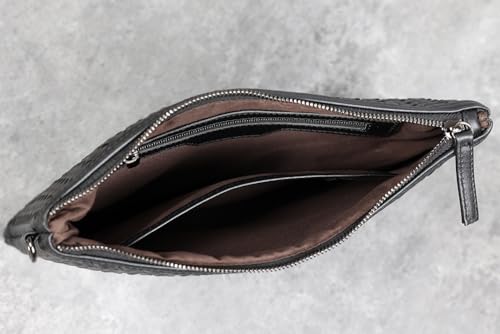 سكاي كير شنطة يد جلدية كبيرة للرجال بلون اسود (اسود-2)