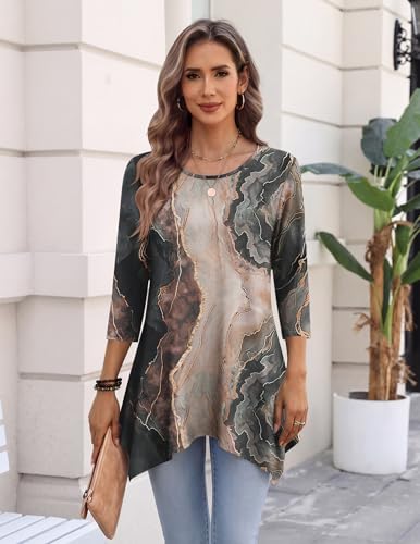 Image of Zeagoo Womens Tops 3 /4 Sleeve Loose Fit Dressy Tunics Plus Size Boho Shirts