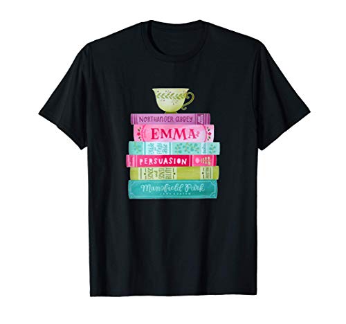 Funny Jane Austen Book Stack Tea Fans Literary Gift Camiseta