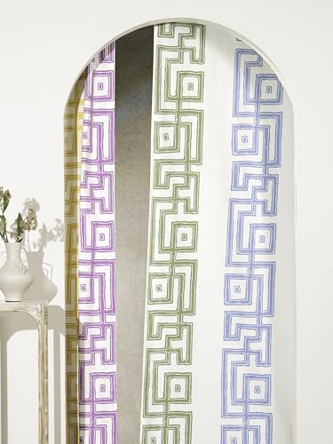 Image of Tranquebar Curtain Co.Cotton Curtains 7 Feet Long Set of 2,60-65% Room Darkening,Mauve Blue Geometric Print,Door Curtains 7 Feet Set of 2,Door Curtains 7 Feet Set of 2,BackTabs,Fret (213 cm)-Set of 2