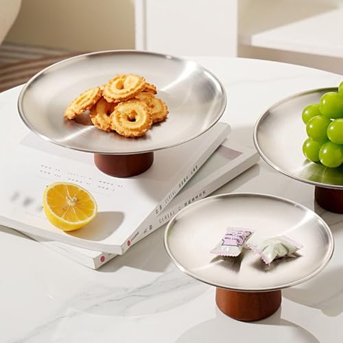 Plato de postre de acero inoxidable con soporte de madera: diseño exclusivo de mesa 8