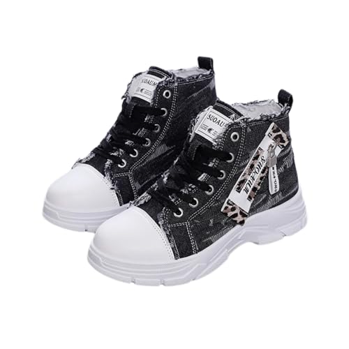 High Top Denim Canvas Sneakers for Women Fashion Casual Height Increase Platform Shoes - 2025 Spring Style