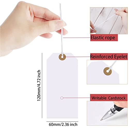 White Tags With String Attached, 200 Pcs Large Marking Paper Hanging Tags With Elastic Rope, Writable Price Blank Gift Tags for All Occasions - Image 3