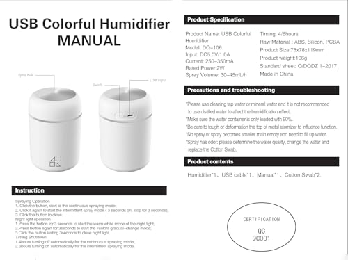 Humidifier for Room Moisture, Aroma Diffuser for Home, Mist Maker, Cool Mist,Small Quiet Air Humidifier, Ultrasonic Essential Oil Diffuser Electric (300ml,Multicolour) - Image 8