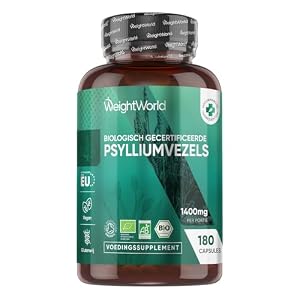 Psyllium Husk capsules – Biologisch gecertificeerde psylliumvezels – 1400 mg Psyllium Husk-poeder per portie – Van de Plantago ovata – 180 vegan capsules voor 3 maanden – WeightWorld