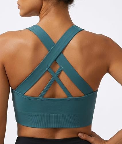 Image of Double Couple Sports Bras for Women Padded High Impact Seamless Criss Cross Back Workout Tops Gym Activewear Bra Large