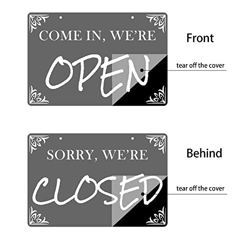 Open Close Sign,Double Sided Open Closed Sign Business Hours Sign Hanging Business Open Sign with Rope Hours of Operation Sign for Business Walls Window Shop Bar Hotel 12 x 8 inch
