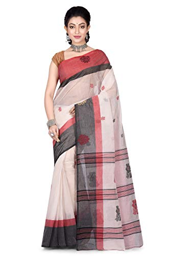 BENGAL HANDLOOM 100 Count Branded Tangail White Cotton Exclusive Saree