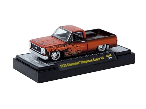 1973 Cheyenne Super 10 Pickup Truck Custom Re-Styling Red with Flame Graphics Limited Edition to 14498 Pieces Worldwide 1/64 Diecast Model Car by M2 31500-HS70