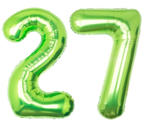 Image of 40 Inch Green Number 27 Balloon Lime Big Large Helium Number 0-9 | Giant Digital 27th Foil Mylar Party Balloon for Birthday Party Anniversary Graduation Decorations