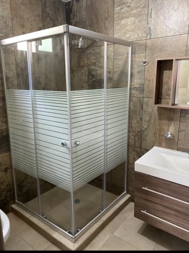 La mejor selección de Puertas de ducha para comprar hoy. 42 Puerta de ducha de vidrio templado escuadra 100x100 cm, con franjas biselados, Aahry