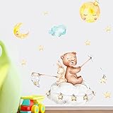 Teddy Bear Wall Decals Wall Decorations DIY Vinyl Mural Art for Baby Birthday Stickers Nursery Bedroom Living Room Playroom (Star Bear)