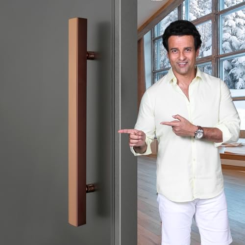 Image of LAPO 18 inch Stainless Steel Square Door Handle for Main Door, Wooden & Glass Door Pull Push Handle, Main Door Handle (Hole to Hole Size 300 mm,Pack of 1) Rose Gold Finish | 3 Years Warranty