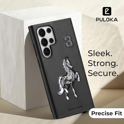 Image of PULOKA - Mobile Cover Compatible for Samsung S26 Ultra - Horse Embroidery - Sleek & Stylish - Protective & Anti Scratch Phone Cover Vegan Leather Back Case - Men & Women - Santa Barbara Polo - Black