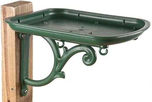 Urban Garden Wild Bird Seed Tray Table Mountable Feeder | Decorative Ornate Outdoor | Metal Appearance | Green