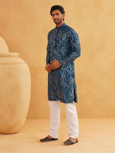 Image of SOJANYA Men's Pure Cotton Floral (Since 1958 Designer Kurta and Churidar Pyjama Set