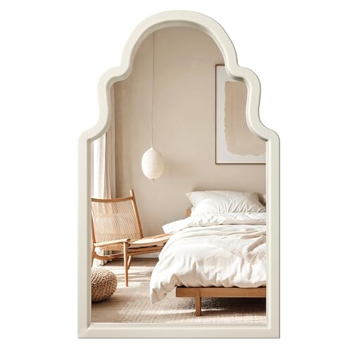 Pocetry 40"x24" French Country Arched Mirror, Creamy Off-White Wood Frame