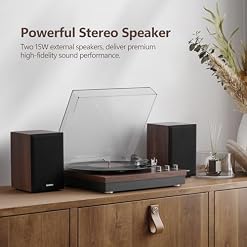 Retrospiler Tourne-disque à 3 vitesses avec deux haut-parleurs externes de 15 W, entrée Bluetooth, entrée auxiliaire, lecture USB et enregistrement LP-MP3, lecteur vinyle vintage, bois marron foncé - Les Beatles, Paul McCartney, John Lennon, RIngo Starr, George Harrison Retrospiler Tourne-disque à 3 vitesses avec deux haut-parleurs externes de 15 W, entrée Bluetooth, entrée auxiliaire, lecture USB et enregistrement LP-MP3, lecteur vinyle vintage, bois marron foncé – Image 7