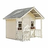 Loberon Kindergartenhaus Pouponnet, Nostalgischer Charme, inkl. Blumenkästen, mit Veranda und Vordach, Gartenmöbel, Spieloase, Outdoor, Kiefernholz, Eisen, antikweiß