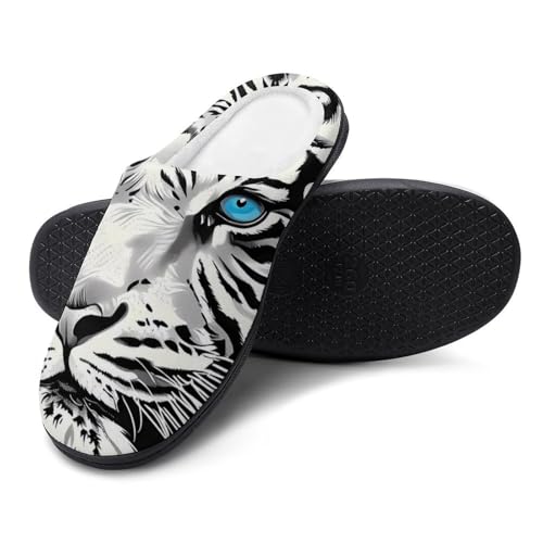 White Tigers with Blue Eyes Women's Slippers Cotton House Shoes Slip On Memory Foam Indoor Outdoor3