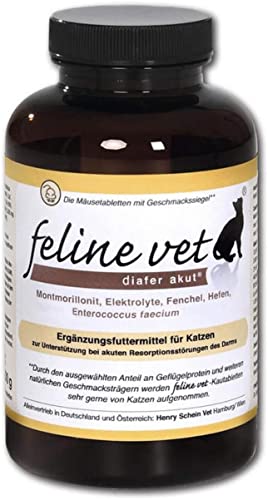 Feravet feline vet diafer akut | 300 Kautabletten | Ergänzungsfuttermittel für Katzen | Bei akuten Resorptionsstörungen des Darms | Mit Elektrolyten, Hefen und Fenchel